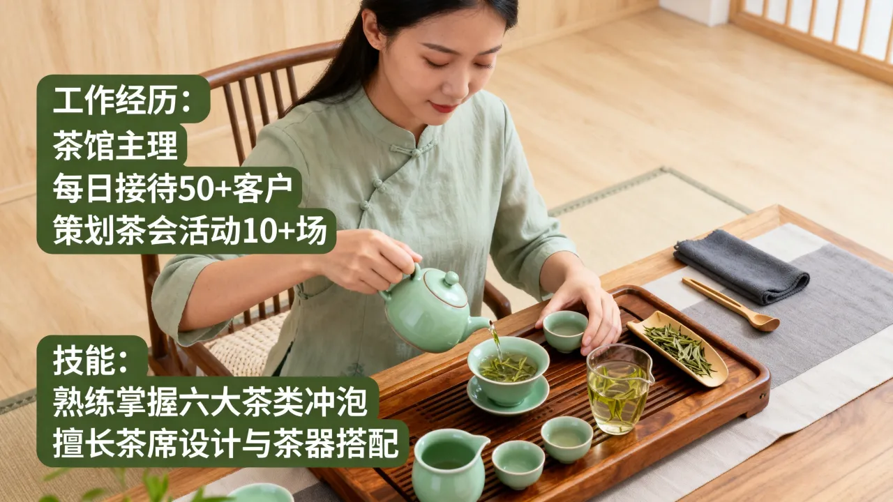 茶艺师简历怎么写,有哪些突出工作经历和技能的技巧?-图2 茶艺师简历怎么写,有哪些突出工作经历和技能的技巧?-图2