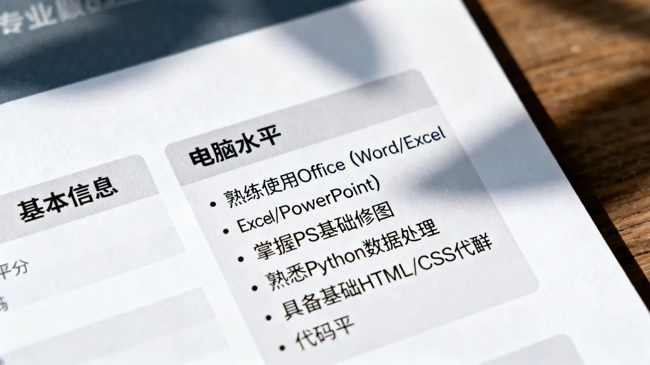 简历中电脑水平怎么写,怎么写才规范且展现个人优势-图3 简历中电脑水平怎么写,怎么写才规范且展现个人优势-图3