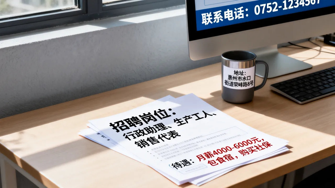 惠州水口荣峰招聘什么岗位,水口荣峰招聘电话地址待遇怎么样?-图1 惠州水口荣峰招聘什么岗位,水口荣峰招聘电话地址待遇怎么样?-图1