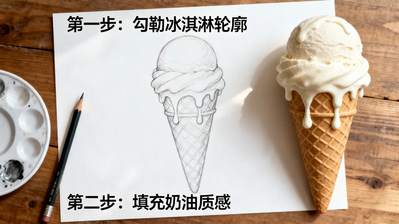 冰淇淋怎么画作文,好看又简单的画法步骤-图2 冰淇淋怎么画作文,好看又简单的画法步骤-图2