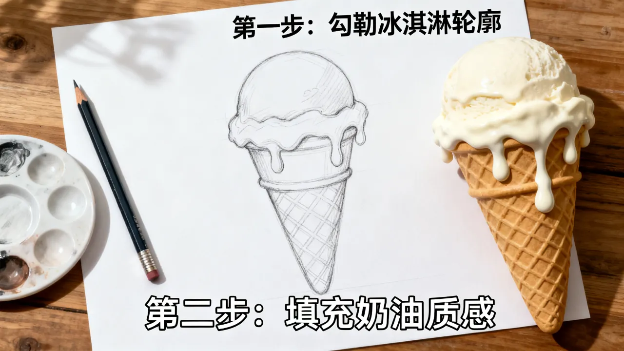 冰淇淋怎么画作文,好看又简单的画法步骤-图3 冰淇淋怎么画作文,好看又简单的画法步骤-图3