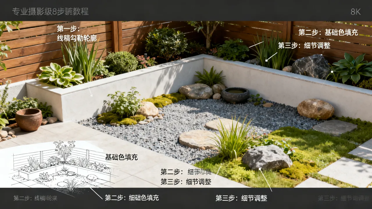 庭院角怎么画,庭院角落景观设计手绘图步骤教程-图1 庭院角怎么画,庭院角落景观设计手绘图步骤教程-图1