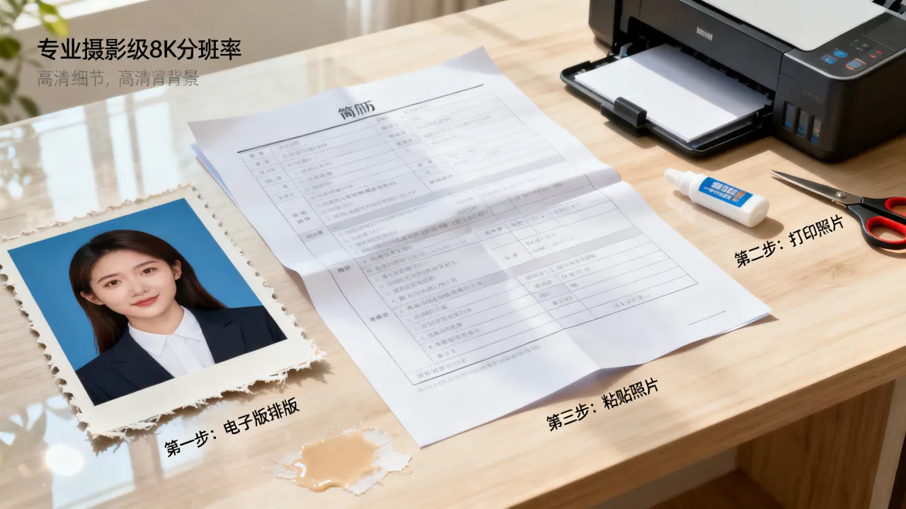 表格简历怎么贴照片?电子版照片排版打印粘贴步骤详解