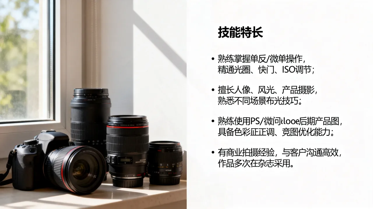 摄影技能简历怎么写,摄影师简历技能特长怎么填写