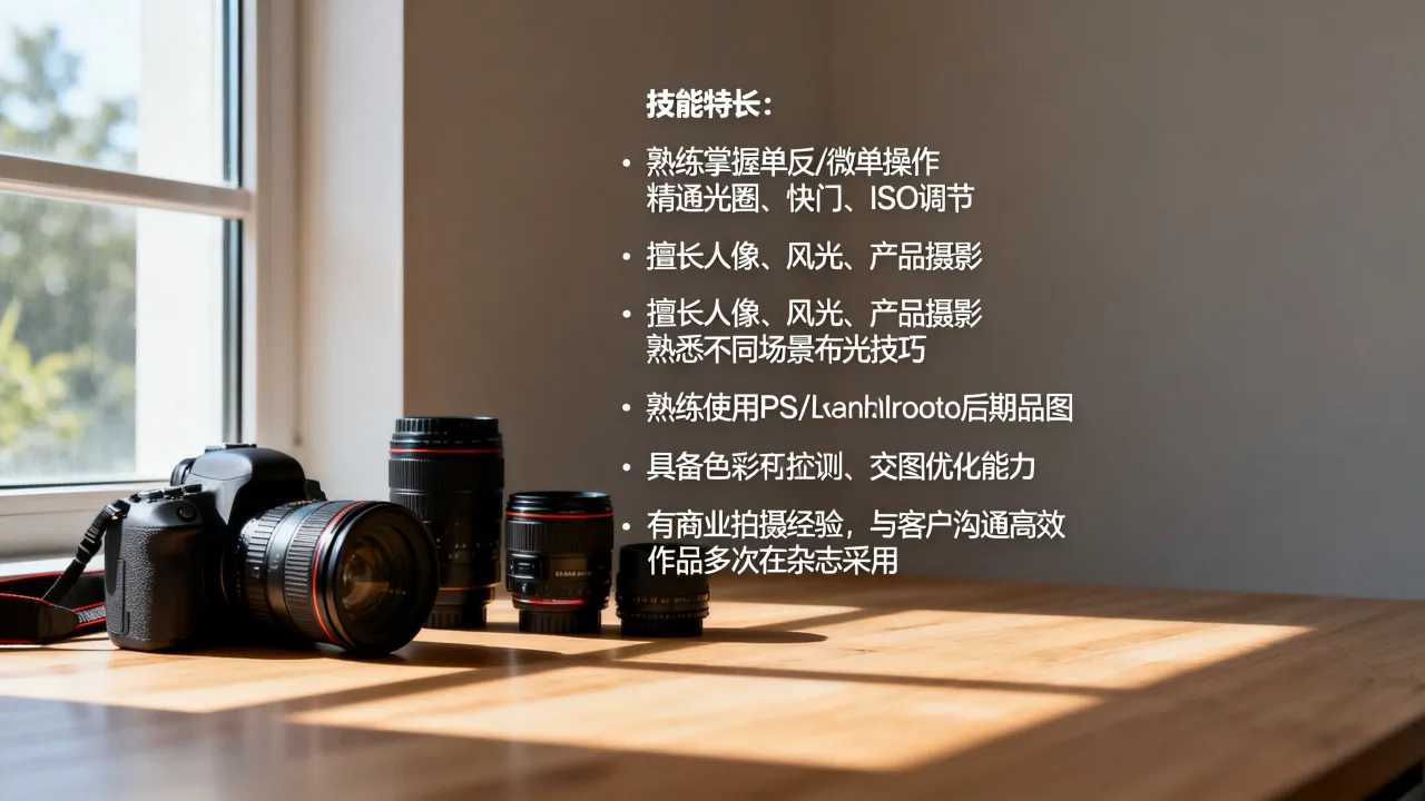摄影技能简历怎么写,摄影师简历技能特长怎么填写-图3 摄影技能简历怎么写,摄影师简历技能特长怎么填写-图3