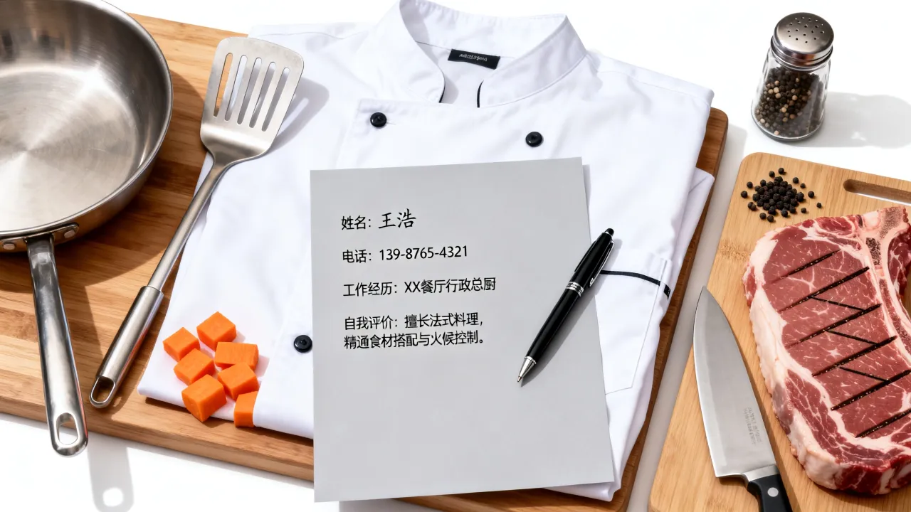 厨师自我简历怎么写,厨师个人简历模板范文自我评价怎么写?-图1 厨师自我简历怎么写,厨师个人简历模板范文自我评价怎么写?-图1